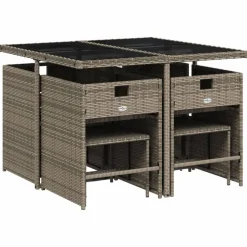 vidaXL 9-delige tuinset met kussens, grijs polyrotan