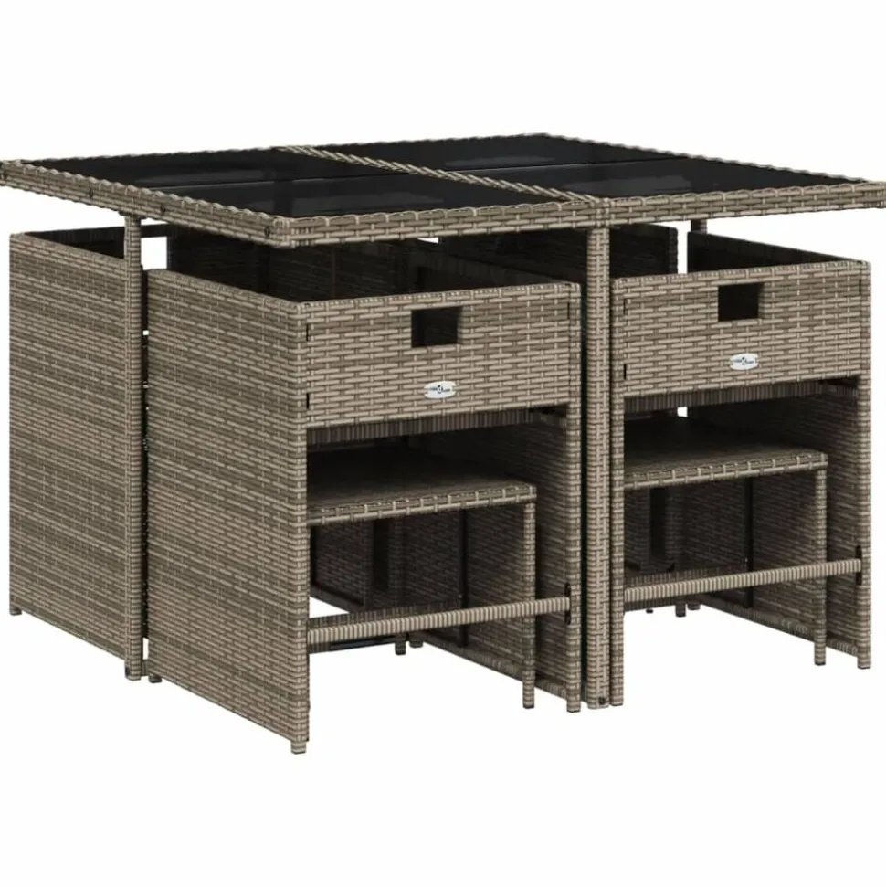 vidaXL 9-delige tuinset met kussens, grijs polyrotan