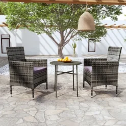vidaXL 3-delige Tuinset poly rattan grijs