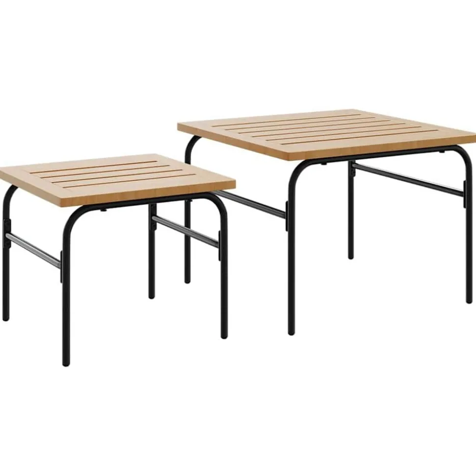 vidaXL 2-delige Tuintafeltjesset staal bruin en zwart