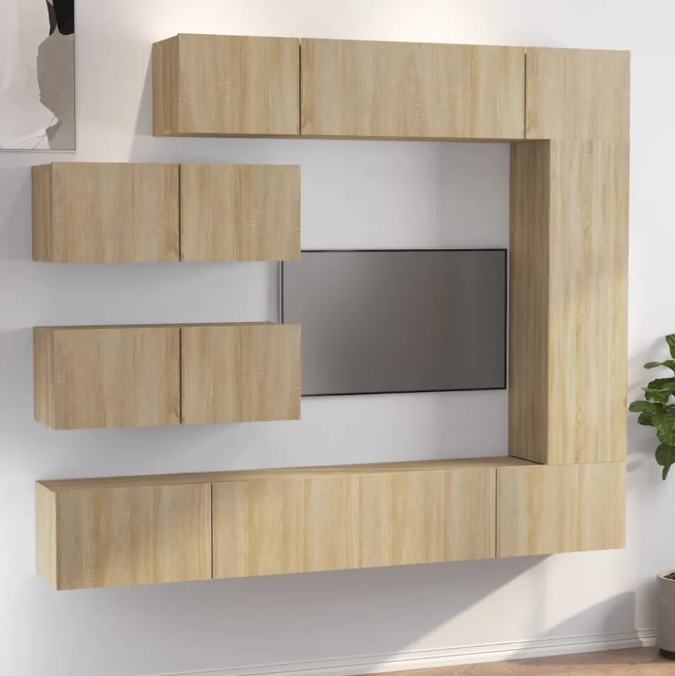 vidaXL 7-delige Tv-meubelset bewerkt hout sonoma eikenkleurig