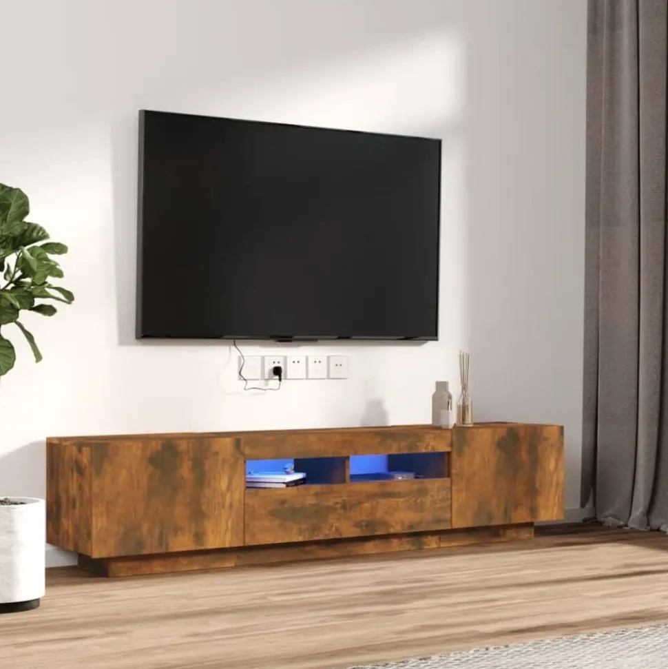 vidaXL 2-delige Tv-meubelset met LED bewerkt hout gerookt eikenkleurig