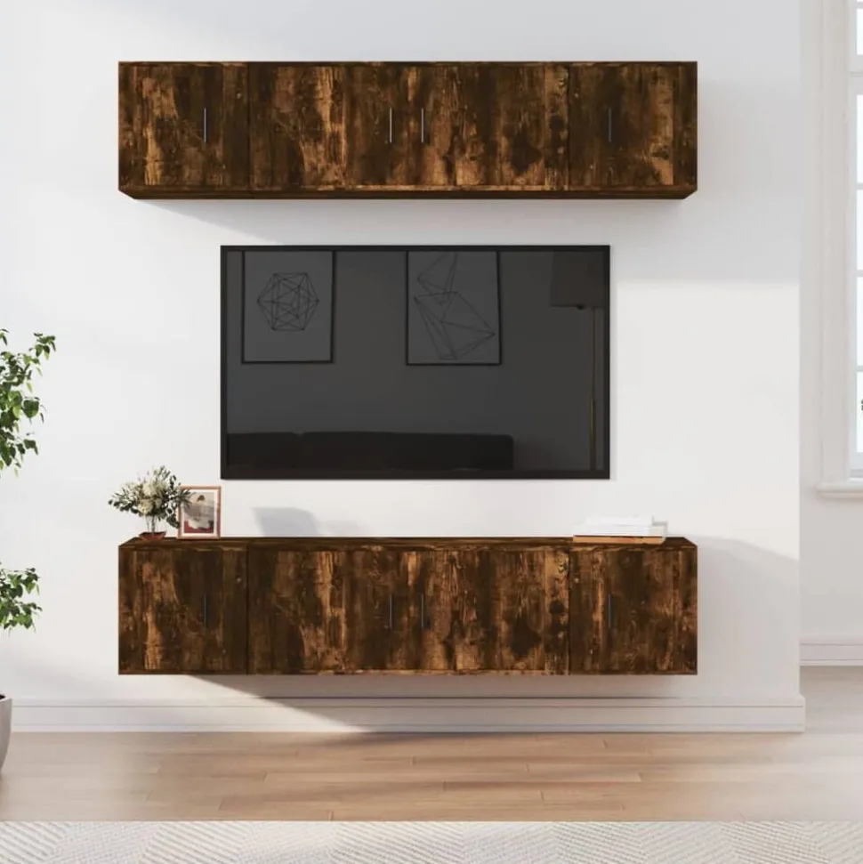 vidaXL 6-delige Tv-meubelset bewerkt hout gerookt eikenkleurig