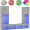 vidaXL 5-delige Tv-wandmeubelset met LED bewerkt hout betongrijs