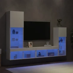 vidaXL 4-delige Tv-wandmeubelset met LED-verlichting bewerkt hout wit