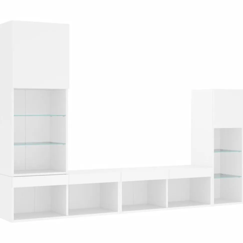 vidaXL 4-delige Tv-wandmeubelset met LED-verlichting bewerkt hout wit