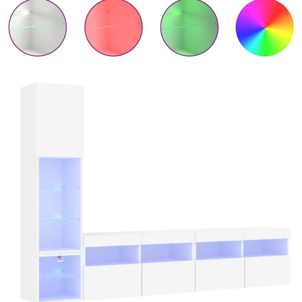 vidaXL 4-delige Tv-wandmeubelset met LED-verlichting bewerkt hout wit