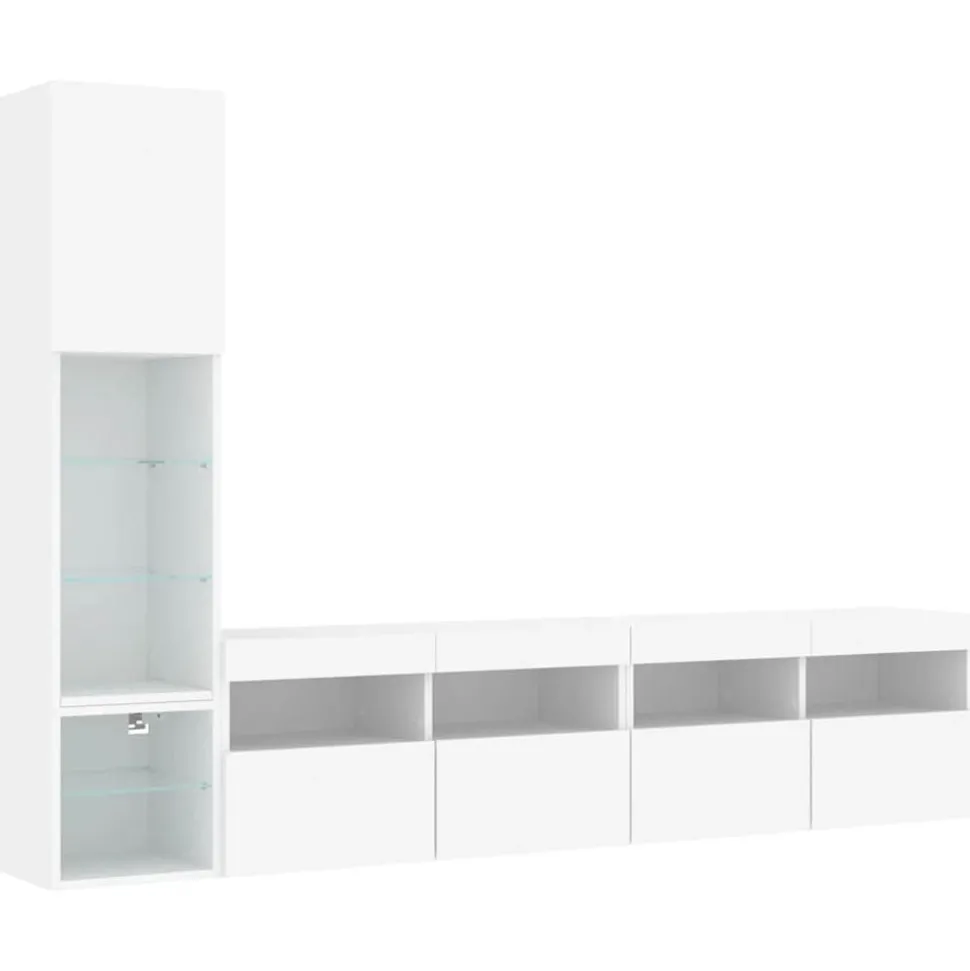 vidaXL 4-delige Tv-wandmeubelset met LED-verlichting bewerkt hout wit