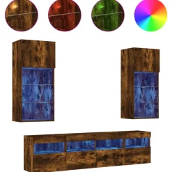 vidaXL 5-delige tv-wandmeubelset met LED bewerkt hout gerookt eiken