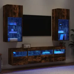 vidaXL 5-delige tv-wandmeubelset met LED bewerkt hout gerookt eiken