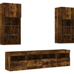 vidaXL 5-delige tv-wandmeubelset met LED bewerkt hout gerookt eiken