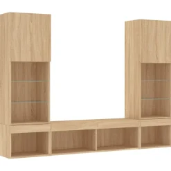 vidaXL 5-delige Tv-wandmeubelset met LED bewerkt hout sonoma eiken