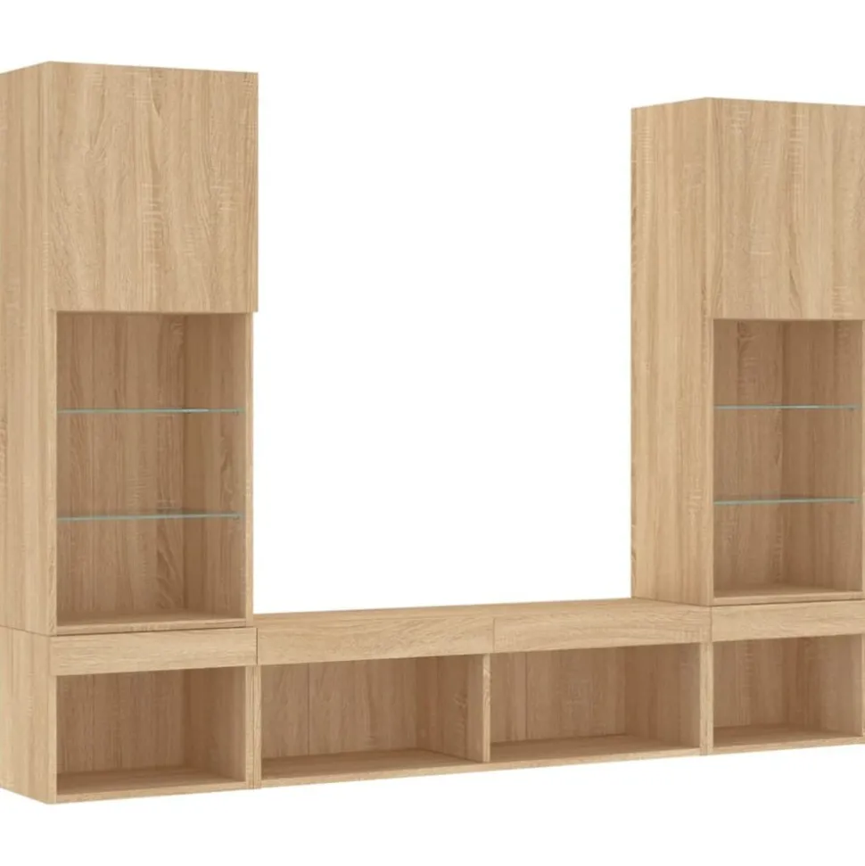 vidaXL 5-delige Tv-wandmeubelset met LED bewerkt hout sonoma eiken