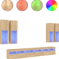 vidaXL 7-delige Tv-wandmeubelset met LED-verlichting sonoma eikenkleur
