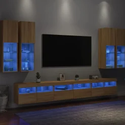vidaXL 7-delige Tv-wandmeubelset met LED-verlichting sonoma eikenkleur