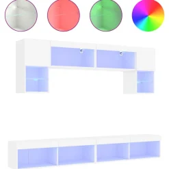 vidaXL 6-delige Tv-wandmeubelset met LED-verlichting bewerkt hout wit