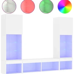 vidaXL 5-delige Tv-wandmeubelset met LED-verlichting bewerkt hout wit