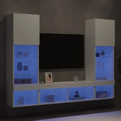 vidaXL 5-delige Tv-wandmeubelset met LED-verlichting bewerkt hout wit