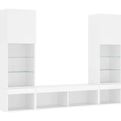 vidaXL 5-delige Tv-wandmeubelset met LED-verlichting bewerkt hout wit
