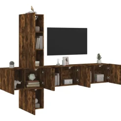 vidaXL 5-delige Tv-wandmeubelset bewerkt hout gerookt eikenkleurig