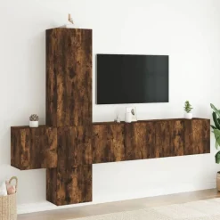 vidaXL 5-delige Tv-wandmeubelset bewerkt hout gerookt eikenkleurig