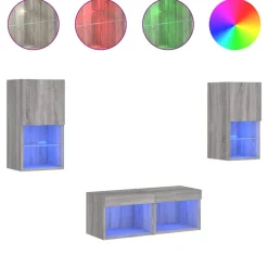 vidaXL 4-delige tv-wandmeubelset met LED-verlichting grijs sonoma