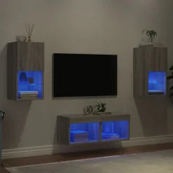 vidaXL 4-delige tv-wandmeubelset met LED-verlichting grijs sonoma