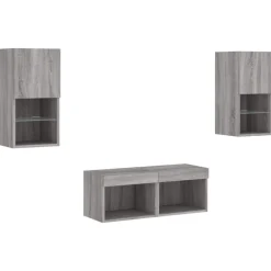 vidaXL 4-delige tv-wandmeubelset met LED-verlichting grijs sonoma