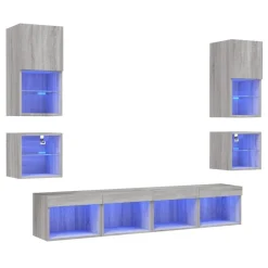 vidaXL 8-delige Tv-wandmeubelset met LED bewerkt hout grijs sonoma