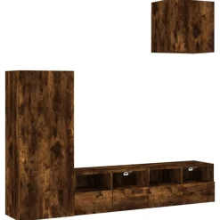 vidaXL 4-delige Tv-wandmeubelset bewerkt hout gerookt eikenkleurig