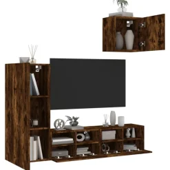 vidaXL 4-delige Tv-wandmeubelset bewerkt hout gerookt eikenkleurig