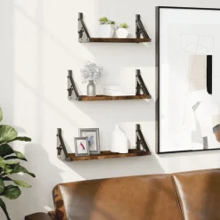 vidaXL 3-delige Wandschappenset bewerkt hout gerookt eikenkleurig