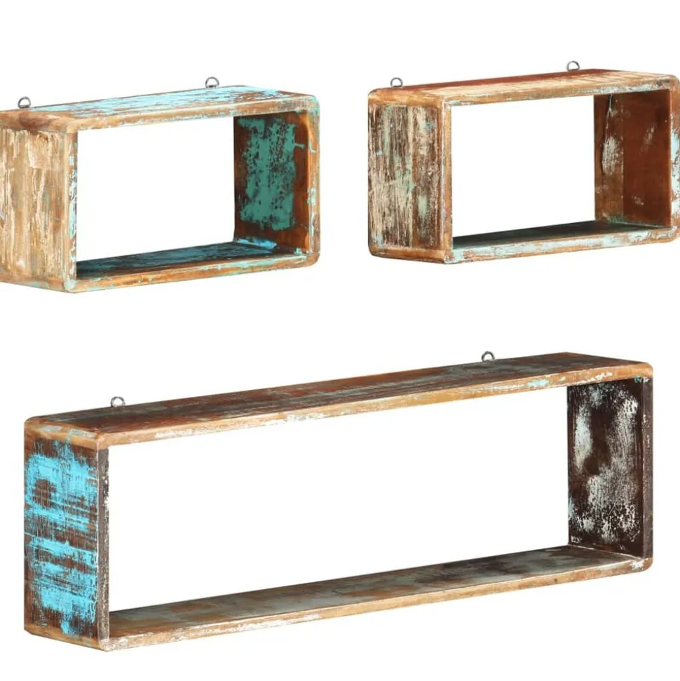 vidaXL 3-delige Wandschappenset kubus massief gerecycled hout