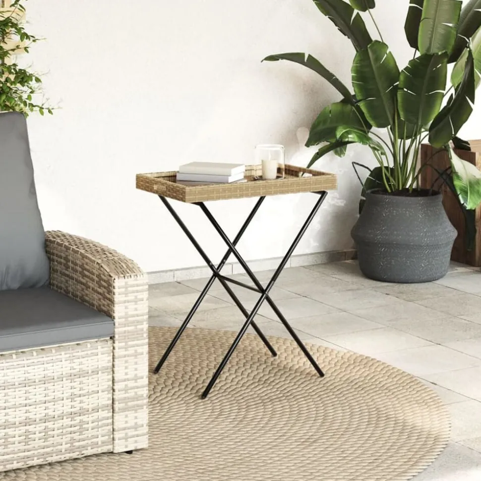 vidaXL Dienbladtafel inklapbaar 65x40x75 cm poly rattan beige