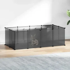 vidaXL Dierenhok klein 144x74x46,5 cm polypropeen en staal zwart