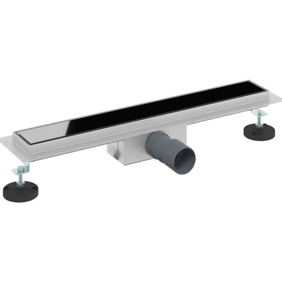 vidaXL Doucheafvoer met Glazen Deksel Zwart 50 cm Roestvrij staal 304