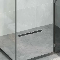 vidaXL Doucheafvoer met Glazen Deksel Zwart 50 cm Roestvrij staal 304