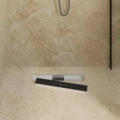 vidaXL Doucheafvoer met Glazen Deksel Zwart 50 cm Roestvrij staal 304