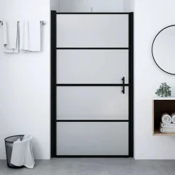 vidaXL Douchedeur mat 81x195 cm gehard glas zwart