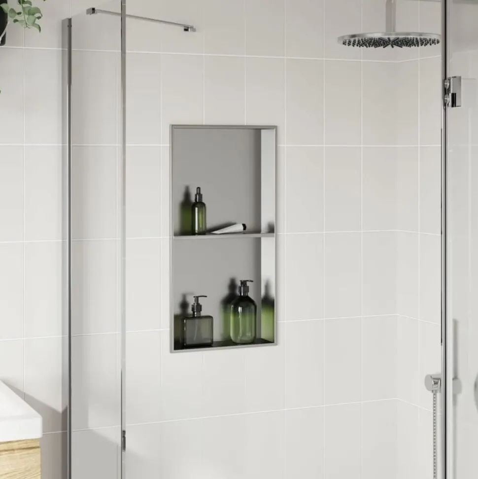 vidaXL Douchenis 32x62x9 cm roestvrijstaal geborsteld zilverkleurig