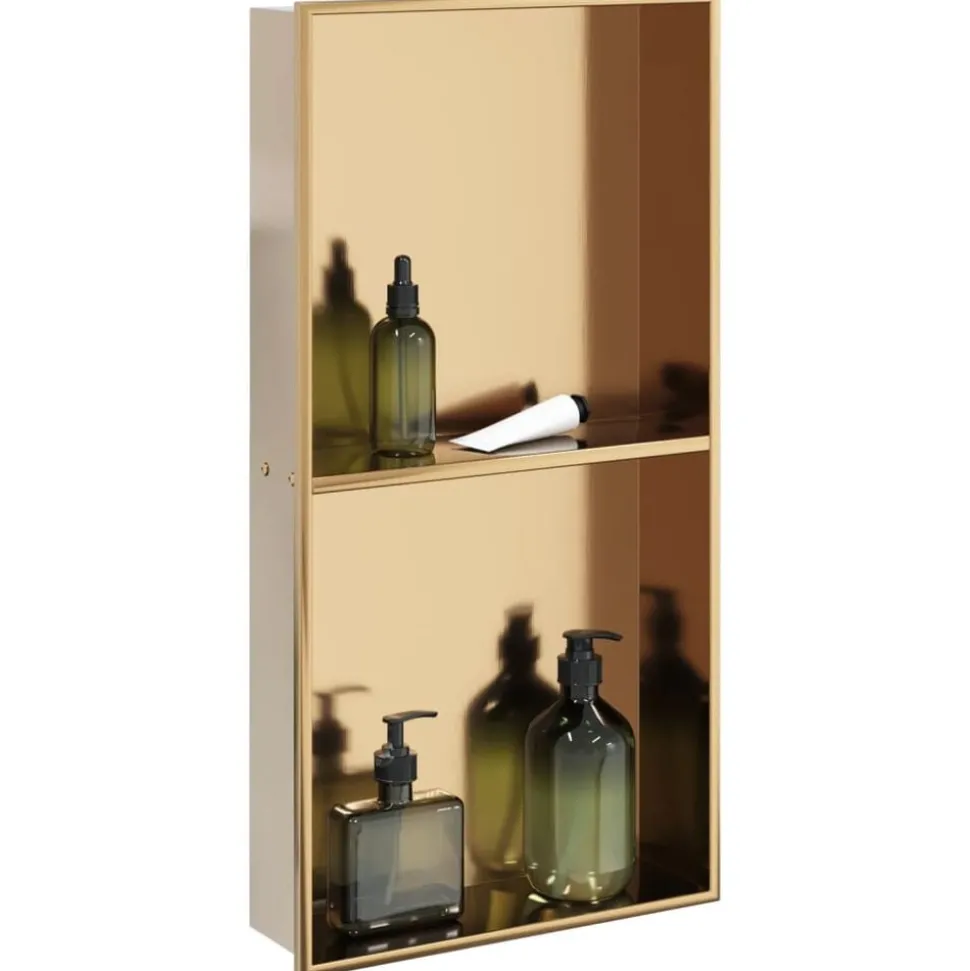 vidaXL Douchenis 32x62x9 cm roestvrijstaal geborsteld goudkleurig
