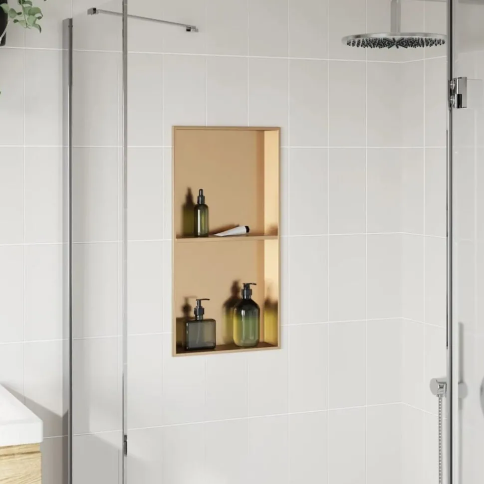 vidaXL Douchenis 32x62x9 cm roestvrijstaal geborsteld goudkleurig