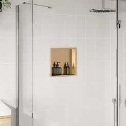 vidaXL Douchenis 32x32x9 cm roestvrijstaal geborsteld goudkleurig