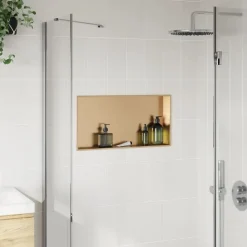 vidaXL Douchenis 62x32x9 cm roestvrijstaal geborsteld goudkleurig