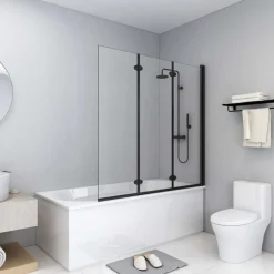 vidaXL Douchewand inklapbaar 3 panelen 130x138 cm ESG zwart