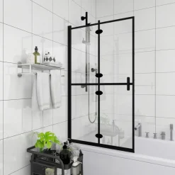 vidaXL Douchewand inklapbaar 80x140 cm ESG zwart