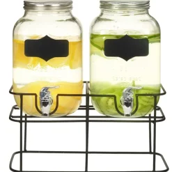 vidaXL Drankdispensers 2 st met standaard 2 x 4 L glas