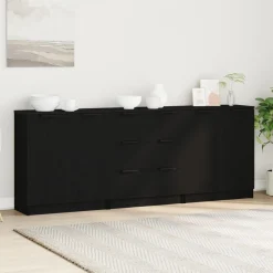 vidaXL Dressoir 3 pcs Zwart Eiken 180 x 30 x 70 cm Bewerkt hout