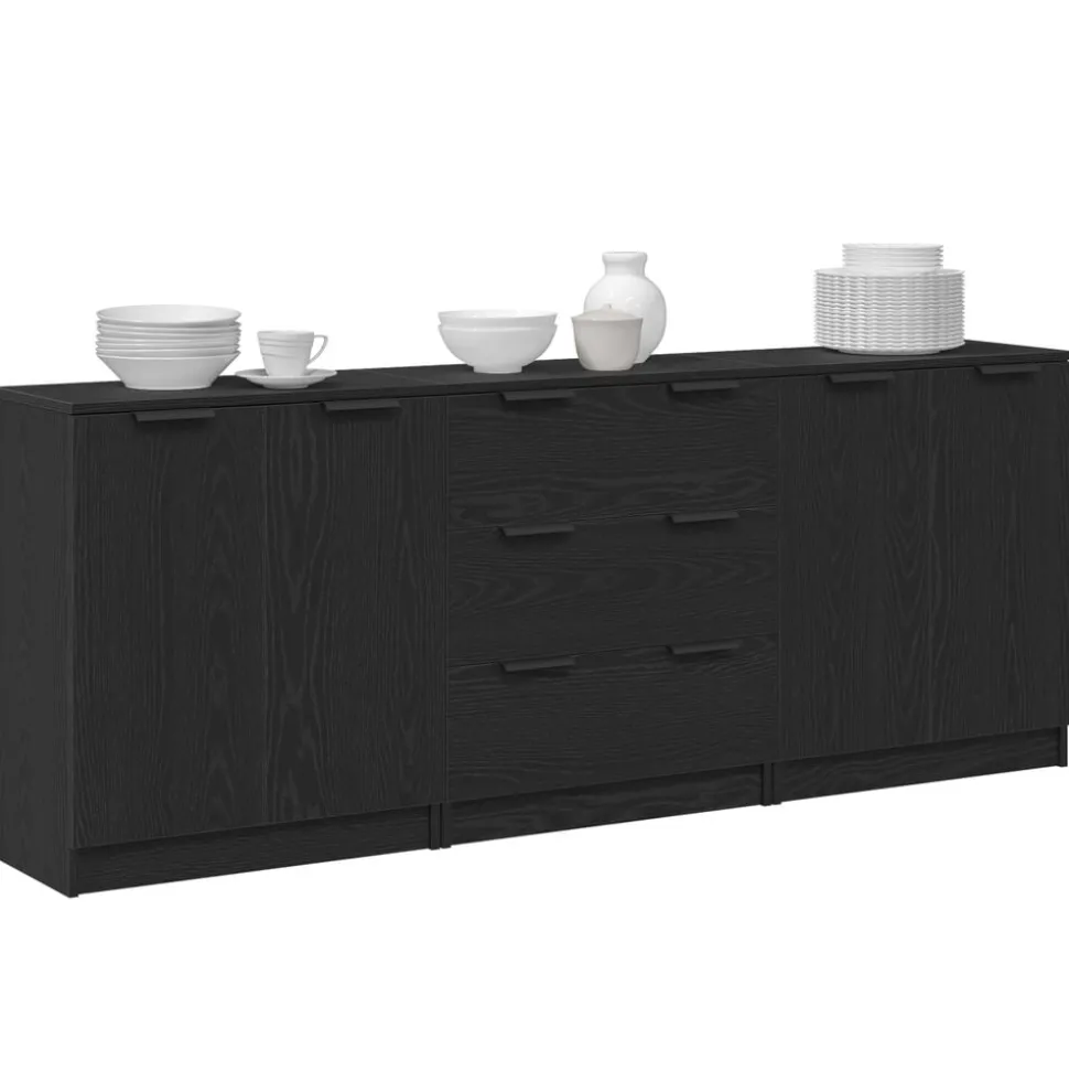 vidaXL Dressoir 3 pcs Zwart Eiken 180 x 30 x 70 cm Bewerkt hout