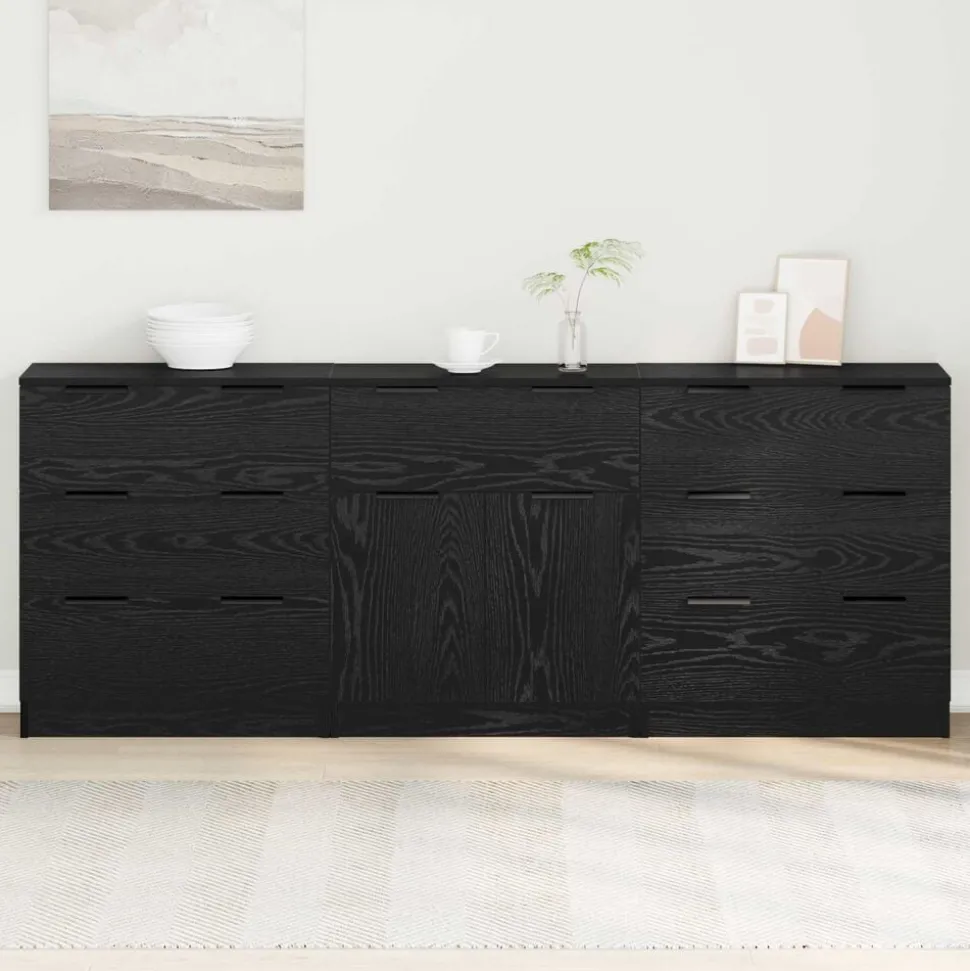 vidaXL Dressoir 3 pcs Zwart Eiken 181 x 30 x 70 cm Bewerkt hout